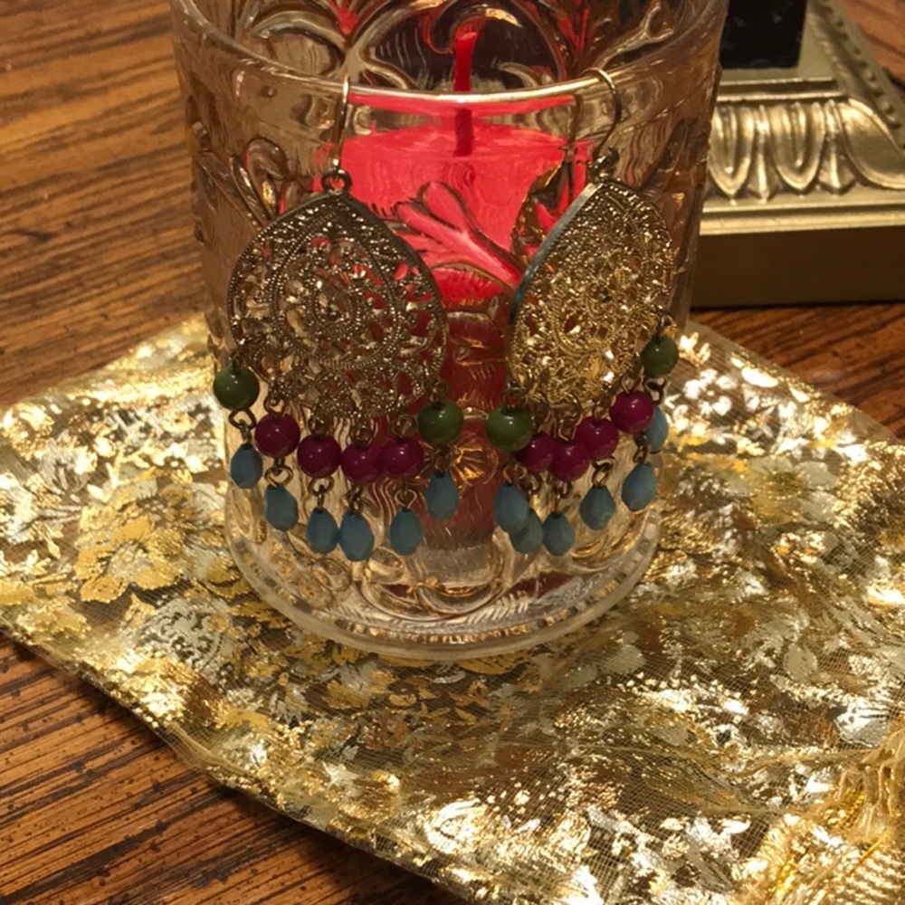 Pretty pair of gold filigree boho style earrings